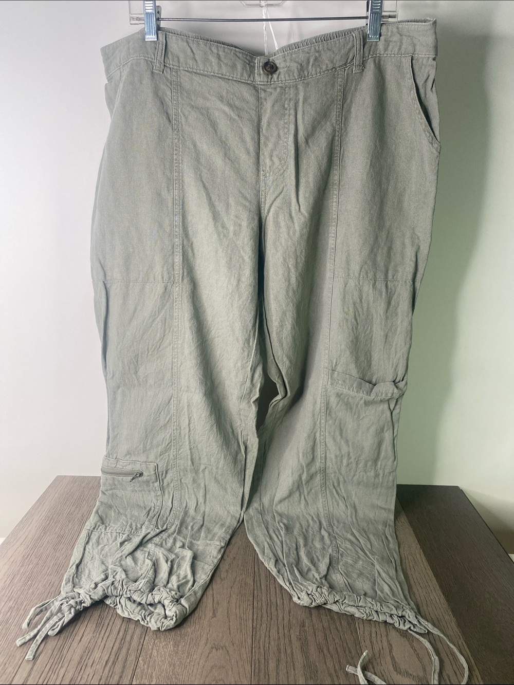 Sincerly Jules Linen / Rayon Green Drawstring Hem Cargo Pants Size XL - 1488